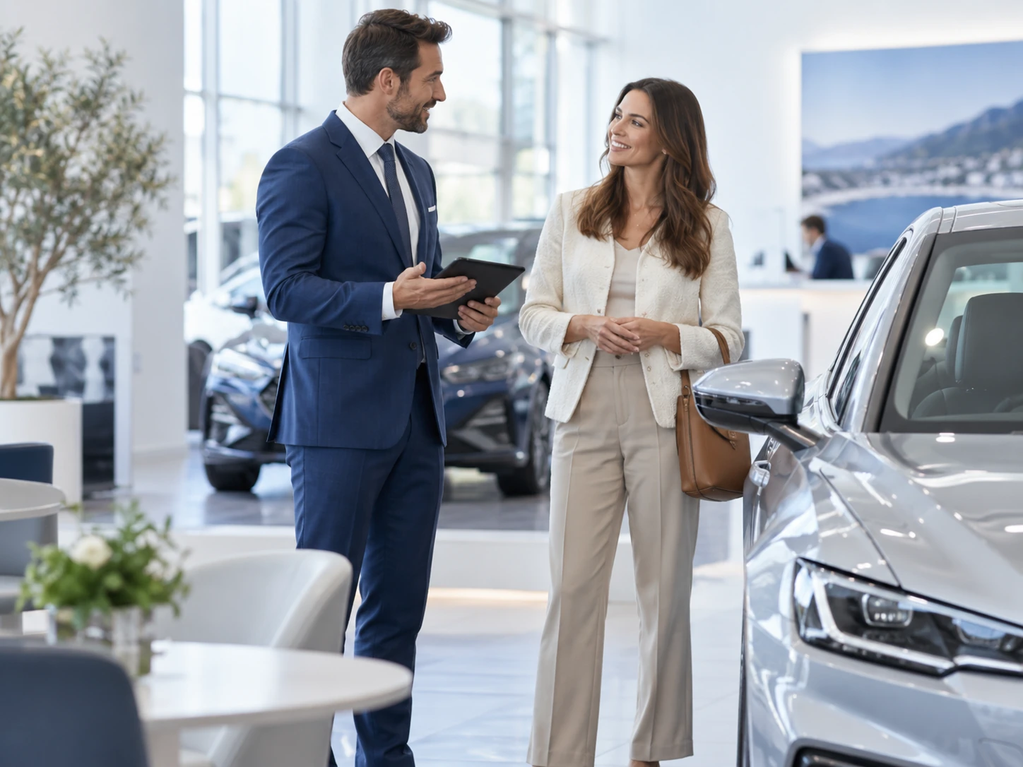 Persönliches Beratungsgespräch am Fahrzeug im Showroom
